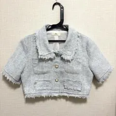 eHP ショート丈ツイードジャケット 半袖 淡いブルー