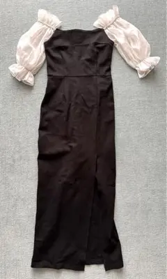 【美品】ZY-HT 肩スリーブマキシスリット ワンピースM サイズ
