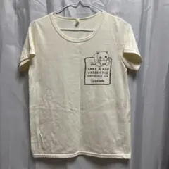 夏めく⭐︎ 猫イラスト 半袖Tシャツ クリーム色　M
