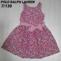 ポロラルフローレン7/130　花柄ノースリーブワンピース　ピンク系 リボンベルト