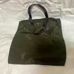 PRADA プラダ ナイロン トートバッグ カーキ ハンドバッグ 三角ロゴ
