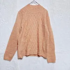 ケーブルニットセーター 薄オレンジ系 長袖 ハイネック
