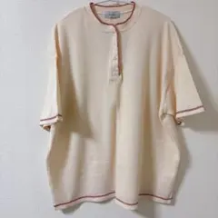 forksy. オーバーサイズワッフルヘンリーネック配色ステッチTシャツ