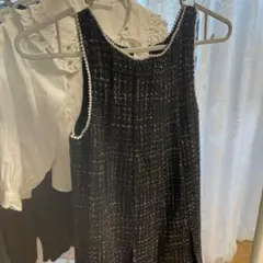 ZARAノースリーブ 膝丈ワンピース 黒と白のツイード　122cm