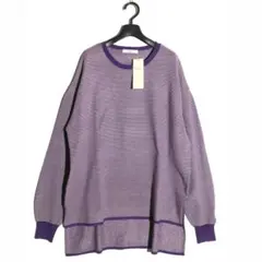 新品 タグ付 Samansa Mos2blue 細ボーダーニットプルオーバー