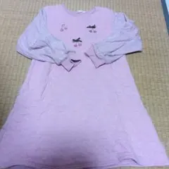 ピンク チェリー刺繍 長袖ワンピース　130