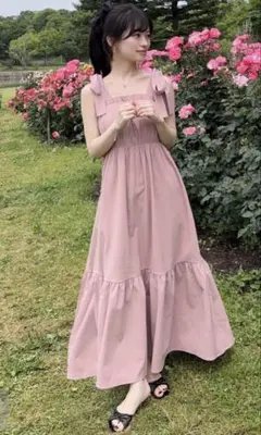 GRL ショルダーリボンフレアワンピース