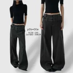 美品【4re1gn】定価9500円 WIDE LEG LAYERD DENIM