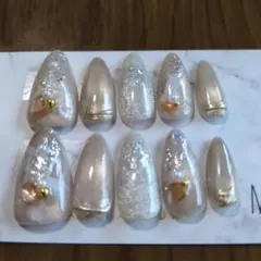 ベージュ系アーモンド型ネイルチップ10個セット