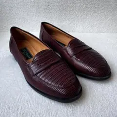 COLE HAAN 型押しレザーローファー ブラウン 6.5M イタリア製 上品