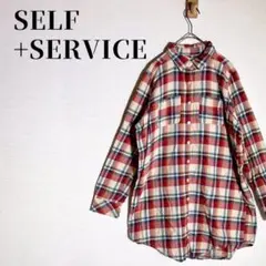 SELF+SERVICE　チェックネルシャツ　長袖 綿100%　赤系　サイズMのサムネイル