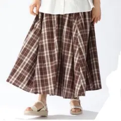 niko and... ニコアンド　チェック ロングスカート ブラウン フレア