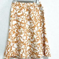 00s Vintage 総柄フレアスカート オレンジ 白 春夏 レトロ柄のサムネイル