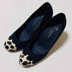 DIANA アルテミス スエード パンプス 紺 ダルメシアン 23.5cm