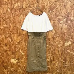 KBF+ ロングワンピース タイト 半袖 無地 ホワイト ベージュ レディース