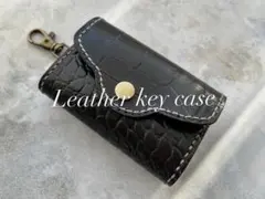 レザーキーケース クロコダイル型押し 姫路レザー　革　ブラウン　4連