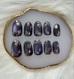 パープル×メタル フラワー 大人ネイル ネイルチップ