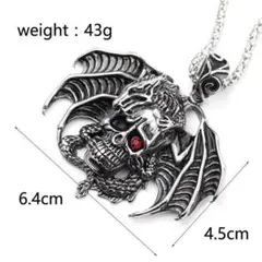 ネックレス新品：スカルヘッド＆ドラゴン：赤ラインストーン