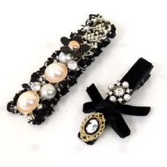 パールモチーフ　ヘアピン　ブラック系　まとめ2点