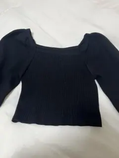 GRL 黒いリブ編みパフスリーブトップス