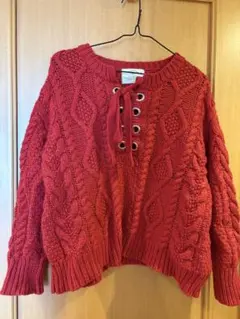 Ungrid レースアップケーブルニット レッド