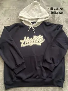 Dazy Hustle刺繍パーカー XL ネイビー/グレー