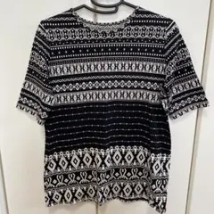 Porta Rossa 幾何学模様 半袖Tシャツ 黒＆白　日本製