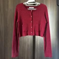 archives リブ編みカーディガン モチモチケーブルニット 美品 赤