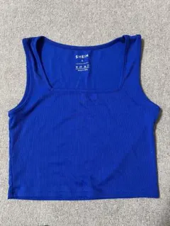 SHEIN ブルー リブ タンクトップ Sサイズ