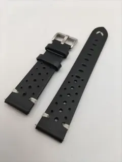 20mm新品ビンテージ風黒 レザーベルト 穴あきデザインワンタッチ式28