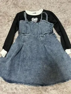 しまむら デニムワンピース スリット入りジャンパースカート130cm