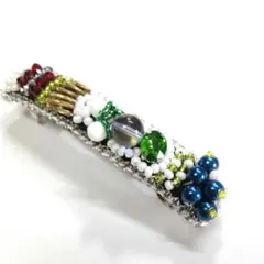 春の庭先 ビーズ刺繍 バレッタ ハンドメイド