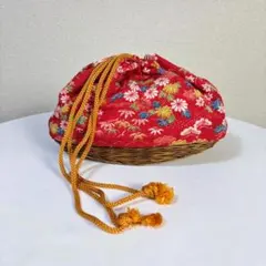 巾着　和柄　カゴ　バッグ　赤　花柄　浴衣　和装小物　花火大会　夏祭り　舞妓