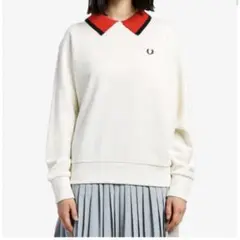 Fred Perry ホワイト トレーナー 襟赤黒　ドルマンスリーブ　ショート丈