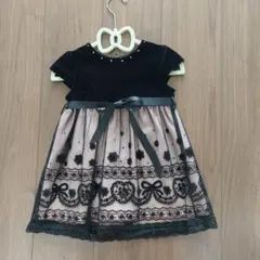 ブラック ベージュ フラワー刺繍 ワンピース 80cm