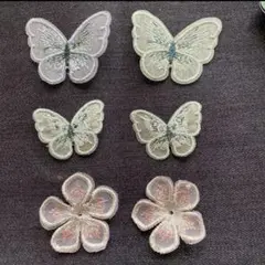 蝶と花の刺繍モチーフ6個セット