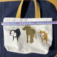 柴犬 馬 イラスト キャンバス ミニトートバッグ