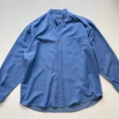 【Euroシャツ】ノーカラーシャツ ロイヤルブルー ポリ混 グッドシルエット