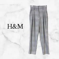 H&M テーバードパンツス グレンチェック グレー 32スラックス