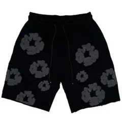 デニムティアーズ フラワープリント ハーフパンツ ブラック/グレー L