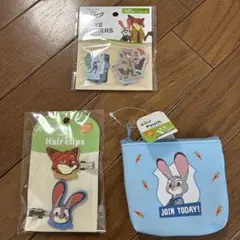 ズートピア　ポーチ・ヘアクリップ・ステッカーセット