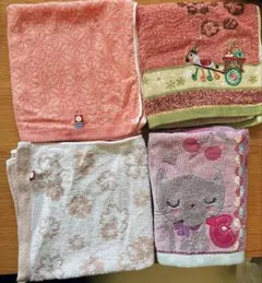 今治タオルを含む 花柄 猫柄ハンカチ4枚セット