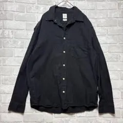 H&M 長袖シャツ メンズ M 美品 ブラック リネン混 羽織り シック 無地