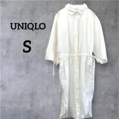 【人気】UNIQLO ユニクロ シャツワンピース 綿 麻 L ホワイト