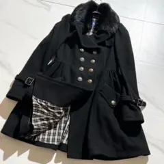 バーバリーブルーレーベル　トレンチコート　ノバチェック　金ボタン　ラビットファー