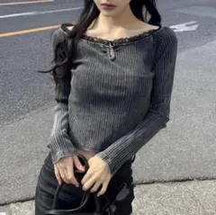 レースフリルオフショルリブトップス［tu1571］