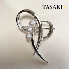 希少☆TASAKI タサキ ブローチ 本真珠パール シルバー 3珠 刻印 ハート