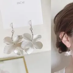 揺れるメタルフラワー シルバー♡ハンドメイドピアス イヤリング お花 結婚式