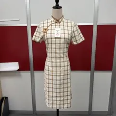 チェック柄 チャイナドレス 半袖 膝丈のサムネイル