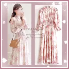 【新品タグ付き】トッコ♡オープンショルダーフラワープリントシャーリングワンピース